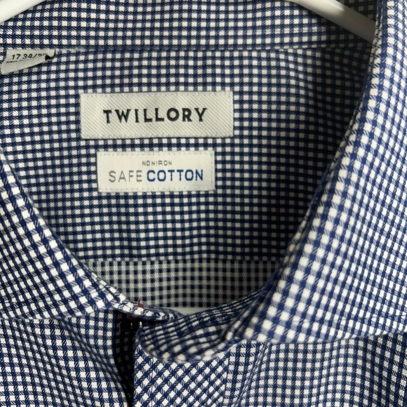 Twillory SafeCotton Navy/White Gingham Button Down Long Sleeve 17 34/35 Tailored - Picture 9 of 16